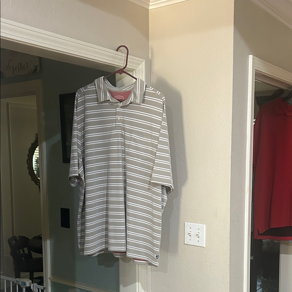 Daniel Cremieux Gray and White Striped Polo Shirt